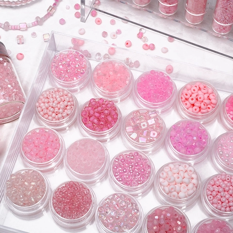 Pink Glass Loose Beads Frosted Transparent Iridescent Round Beads For DIY Bracelet Necklace Jewelry Making Accessory