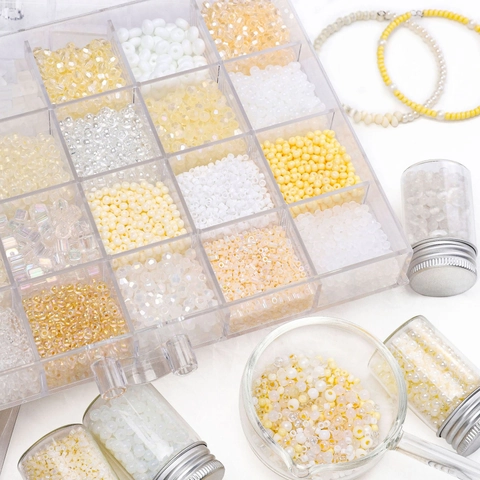 Perline di Vetro Beige per Bracciale Fatto a Mano Fai-da-Te Collana Catena per Telefono Accessori per la Creazione di Gioielli Perline Sfuse Tonde