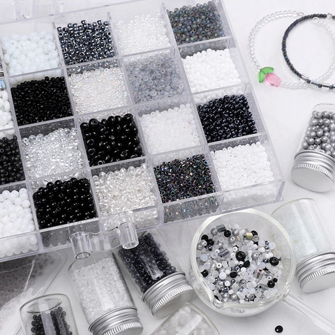 Black White Gray Glass Beads For DIY Jewelry Making Bracelet Necklace Loose Round Seed Beads Frosted Iridescent Finished Accessory
