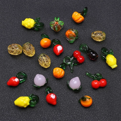 Handgefertigte Lampwork Glas Obst Gemüse Perlen Anhänger Für DIY Schmuckherstellung Armband Halskette Handy Charme Zubehör Mehrfarbig Mini Essen Charms