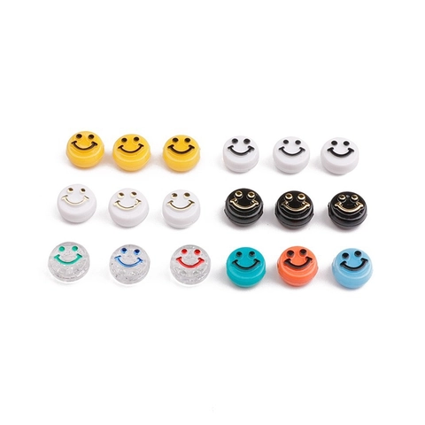 Perles en Vrac Plates Rondes à Visage Souriant en Acrylique pour la Fabrication de Bijoux DIY Collier Bracelet Accessoires de Bricolage Multicolore