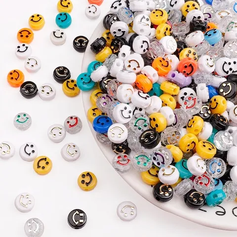 Perles en Vrac Plates Rondes à Visage Souriant en Acrylique pour la Fabrication de Bijoux DIY Collier Bracelet Accessoires de Bricolage Multicolore