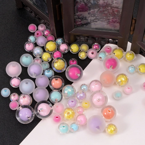 Colorful Acrylic Round Beads Frosted Transparent Iridescent For DIY Jewelry Making Necklaces Bracelets Handmade Crafts