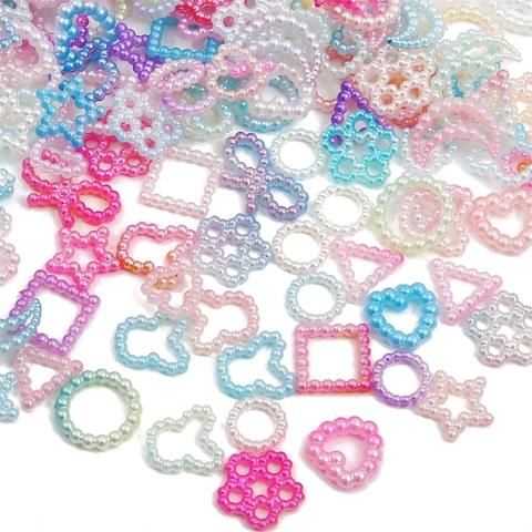 Gradient Color ABS Faux Artificial Pearl Beads Mixed Shapes Heart Star Moon Hollow Design For DIY Jewelry Making Phone Case Decoration Handcraft Accessories