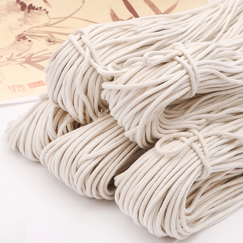 Natural Beige Braided Cotton Cord For DIY Macrame Crafts Gift Wrapping Tag Rope Handmade Jewelry Making Accessories String