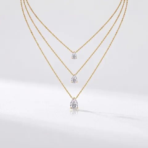 S925 Sterling Zilver Moissaniet Hanger Halsketting Elegant Peer Slijpvorm Waterdruppel Driedubbele Laag Sieraden Voor Vrouwen Cadeau