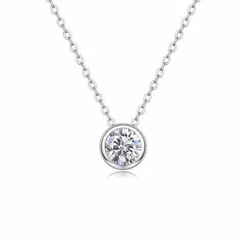Collana con Ciondolo in Moissanite in Argento Sterling 925 di Lusso per Donna Taglio Tondo Incastonatura a Castone Catena Regolabile Gioielli Regalo