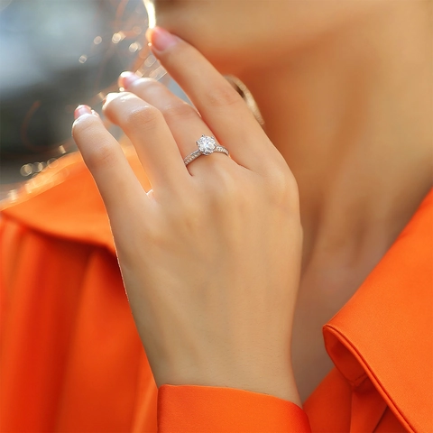 Klassischer 925 Sterlingsilber Ring Mit Sechs-Krallen-Rund-Moissanit Labor Gezüchteter Diamant Damen Verlobung Hochzeit Ring