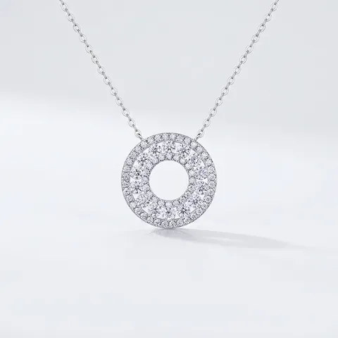 Collar de Colgante Halo de Plata de Ley 925 Moissanita Redondo Círculo Color D Joyería Fina para Mujer Regalo de Cumpleaños Fiesta