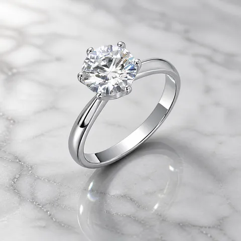 Classic Six Prong Round Moissanite Ring 925 Sterling Silver White Gold Plated Minimalist Engagement Wedding Ring For Women Fashion Jewelry Gift