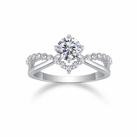 S925 Sterling Silver Moissanite Lab Grown Diamond V-Shaped Cross Ring Pave Rhinestone Jewelry For Women Anniversary Gift