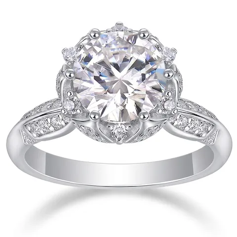 Moissanit S925 Sterlingsilber Ring Für Damen Eleganter Halo Krone Verlobungsring Luxus Strahlender Schmuck Hochzeit Braut Geschenk