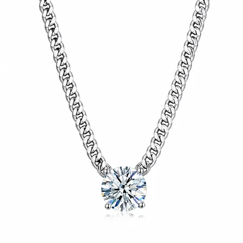 925 Sterlingsilber Moissanit Halskette Panzerkette Rundschliff Anhänger Schmuck Für Damen Hochzeit Jahrestag Geschenk