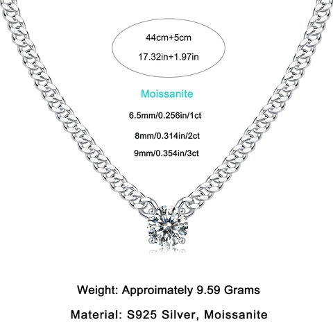 925 Sterlingsilber Moissanit Halskette Panzerkette Rundschliff Anhänger Schmuck Für Damen Hochzeit Jahrestag Geschenk