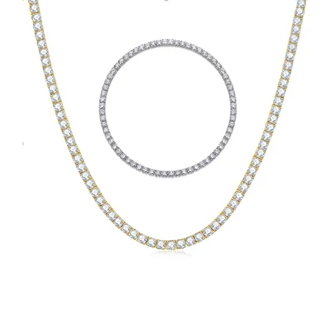 VVS Moissanit Tenniskette Halskette 925 Sterlingsilber Vergoldet Hip Hop Iced Out Rundschliff Moissanit Choker Halskette Für Herren Damen Schmuck Geschenk