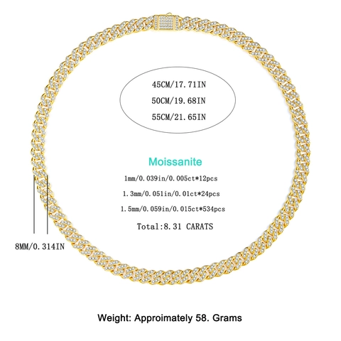 S925 Sterling Silver Moissanite Cuban Link Chain Necklace For Men Women Hip Hop Pavé Setting Luxury Jewelry Gift