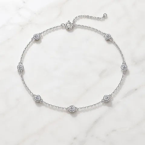 S925 Sterlingsilber Moissanit Blasen Armband Für Damen Weißgold Vergoldet Rundschliff Zargenfassung Verstellbarer Schmuck