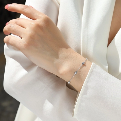 Bracciale a Bolle in Argento Sterling S925 Con Moissanite Per Donna Placcato Oro Bianco Taglio Rotondo Incastonatura a Castone