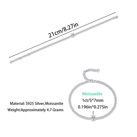 S925 Sterling Silver Moissanite Bracelet For Women Men Oval Cut Moissanite Cuban Link Chain Luxury Jewelry Anniversary Gift