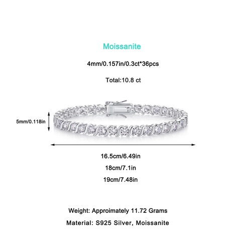 Lussuoso Bracciale da Tennis in Argento Sterling S925 con Moissanite per Uomo Donna Hip Hop Scintillante Taglio Rotondo Catena a Mano Galvanizzata Regalo Gioielli