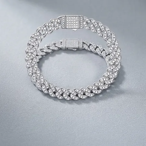 925 Sterlingsilber Moissanit Panzerarmband Für Herren Damen Iced Out Pave Fassung Hip Hop Schmuck Luxus Bling Handkette