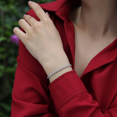 Bracciale Tennis in Argento Sterling S925 Moissanite Minimalista Design a Bolle Tondo Incastonatura a Castone Gioielli Donna