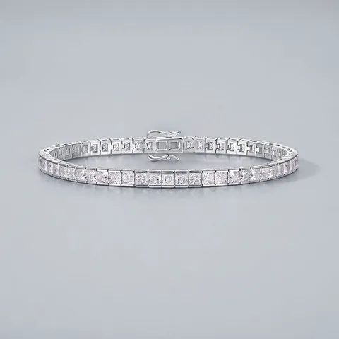 925 Sterling Silver Moissanite Tennis Bracelet 18K White Gold Plated Princess Cut Square Moissanite Bracelet Hip Hop Jewelry