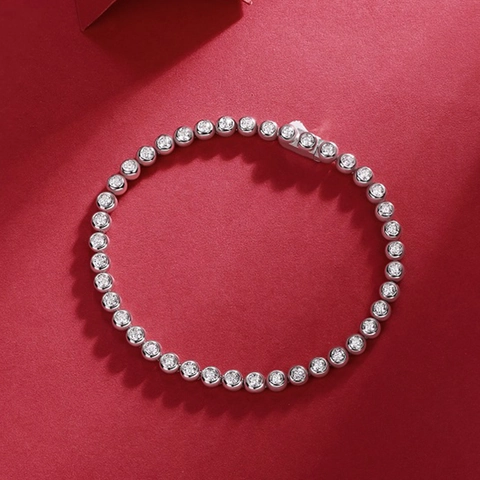 Bracciale Tennis in Argento Sterling S925 Moissanite Minimalista Design a Bolle Tondo Incastonatura a Castone Gioielli Donna