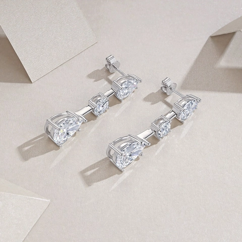 Elegante S925 Sterlingsilber Moissanit Ohrhänger Für Damen Leichter Luxus Drei Steine Birnenform Rundschliff Schmuck