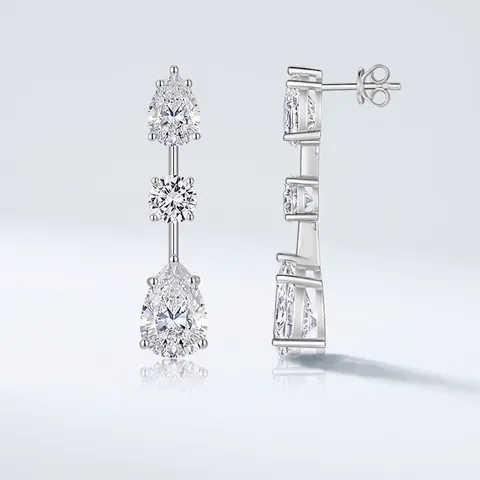 Elegante S925 Sterlingsilber Moissanit Ohrhänger Für Damen Leichter Luxus Drei Steine Birnenform Rundschliff Schmuck