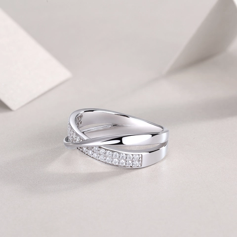 925 Sterling Silver Moissanite Ring For Women Crossed Double Layer Design Inlaid D Color Moissanite Ring With GRA Certificate Gift Box
