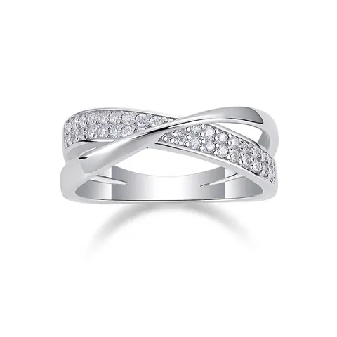 925 Sterling Silver Moissanite Ring For Women Crossed Double Layer Design Inlaid D Color Moissanite Ring With GRA Certificate Gift Box