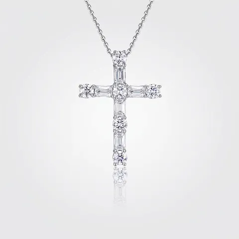 Luxury 925 Sterling Silver Moissanite Cross Pendant Necklace For Women Elegant Gold Plated Inlaid Fine Jewelry Anniversary Gift