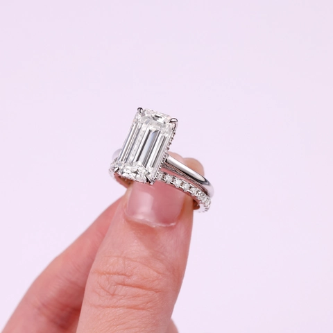Lussuoso Set di Anelli in Argento Sterling 925 con Moissanite Taglio Smeraldo Donna 5 Carati Moissanite Fidanzamento Matrimonio Gioielli