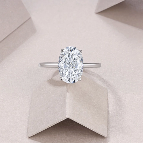 925 Sterling Silver Moissanite Ring Oval Cut Four Prong Minimalist Engagement Wedding Jewelry Gift For Women Silver Color