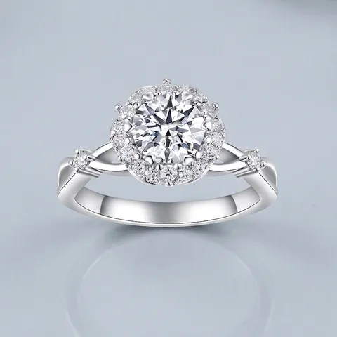 Bague en Argent Sterling 925 Moissanite 1 Carat Style Dentelle Palais Halo Bande Torsadée Bague de Fiançailles de Mariage pour Femme