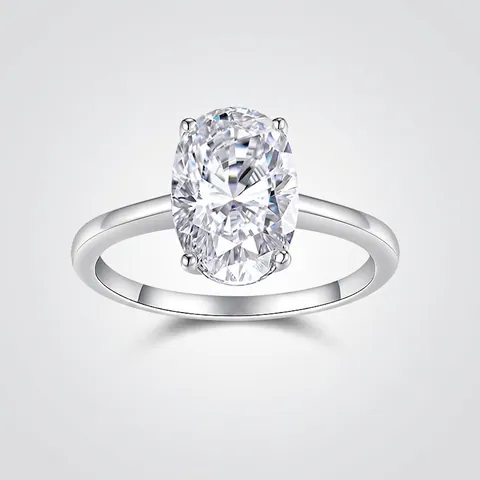 925 Sterling Silver Moissanite Ring Oval Cut Four Prong Minimalist Engagement Wedding Jewelry Gift For Women Silver Color