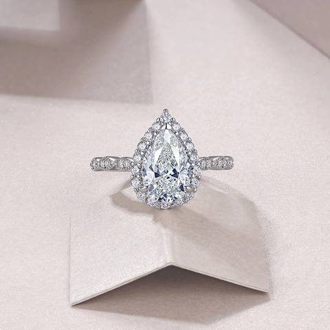 Luxurious 925 Sterling Silver Moissanite Ring For Women Pear Cut Waterdrop Halo Engagement Wedding Band Sparkling Jewelry