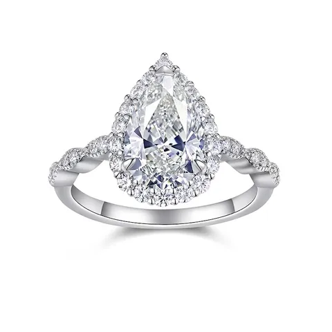 Luxurious 925 Sterling Silver Moissanite Ring For Women Pear Cut Waterdrop Halo Engagement Wedding Band Sparkling Jewelry