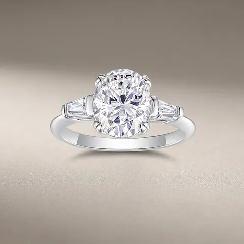 Anello Moissanite Ovale In Argento Sterling 925 Design A Tre Pietre Con Pietre Laterali Trapezoidali Anello Di Fidanzamento Donna
