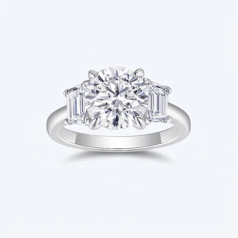Anillo de Moissanita de Plata de Ley S925 Talla Brillante Redonda Piedras Laterales Baguette Anello de Compromiso Boda para Mujer Joyería