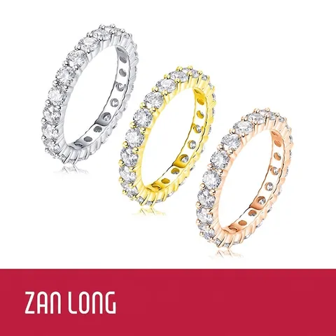 S925 Sterling Silver 18K Gold Plated Eternity Ring Moissanite Inlaid Band For Women Men Jewelry Fashion Round GRA Ring Gift
