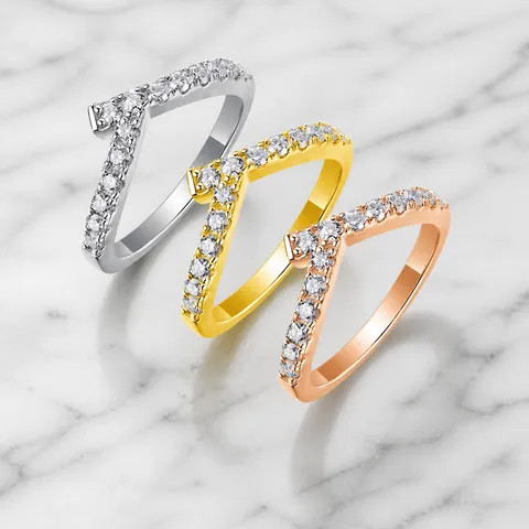 925 Sterling Silver V Shaped Moissanite Ring For Women Minimalist Pave Wishbone Finger Ring Elegant Fine Jewelry Gift