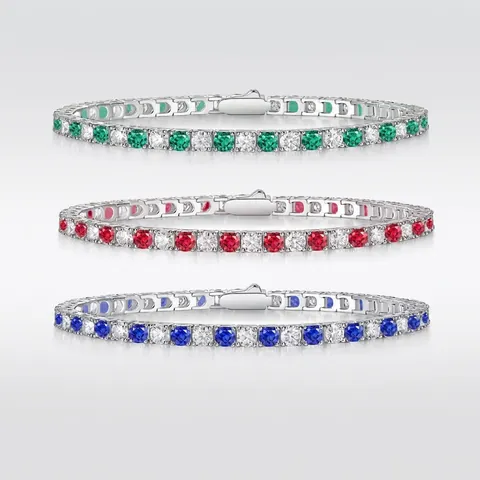 Bracciale Tennis in Argento Sterling S925 Moissanite Taglio Rotondo Pietre Preziose Rosse Blu Verdi per Donna Gioielli Eleganti