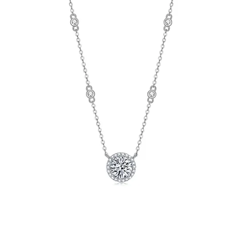 S925 Sterling Silver Moissanite Pendant Necklace Round Halo Design 18K Gold Plated Station Chain Necklace Women Jewelry Valentine's Day Gift