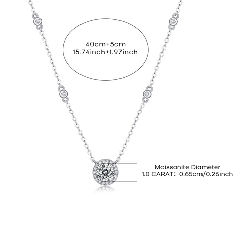 S925 Sterling Silver Moissanite Pendant Necklace Round Halo Design 18K Gold Plated Station Chain Necklace Women Jewelry Valentine's Day Gift