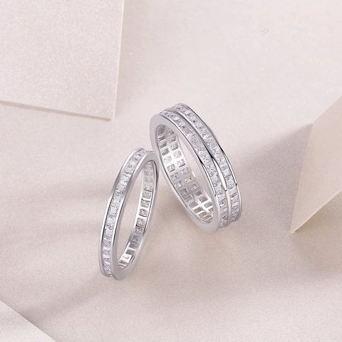 Luxury S925 Sterling Silver Moissanite Ring 18K Gold Plated Three Row Square Cut Princess Moissanite Band For Women Men Jewelry