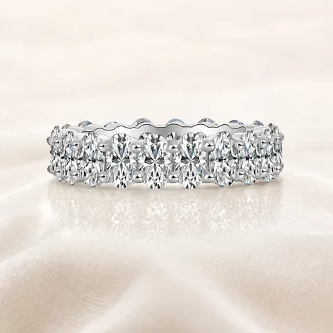 925 Sterling Silver Moissanite Full Eternity Ring Oval Cut Luxury Sparkling Wedding Engagement Band For Women Party Jewelry