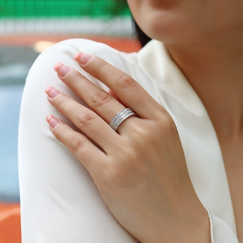 S925 Sterling Silber Moissanit Dreireihiger Bandring 18K Vergoldet Prinzessin Schliff Stapelbarer Ehering Mit GRA Zertifikat
