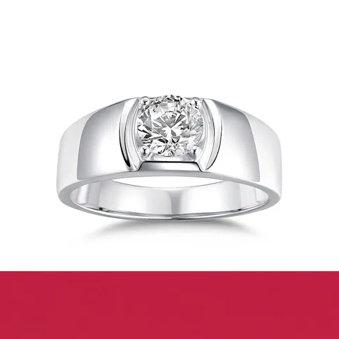 Bague pour Hommes en Argent Sterling 925 Moissanite Coupe Ronde Simple Diamant de Culture Engagement Mariage Bijoux pour Hommes